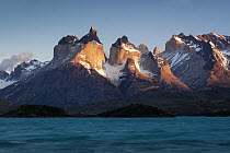 Mountains and lake, Lake Pehoe, Paine Massif, Torres del Paine, Torres del Paine National Park, Patagonia, Chile
