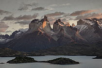 Mountains and lake, Lake Pehoe, Paine Massif, Torres del Paine, Torres del Paine National Park, Patagonia, Chile