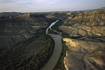 Rio Grande running through arid landscape of the Sierra del Carmen region, Mexico