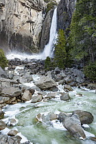 Waterfall in winter, Lower Yosemite Falls, Yosemite National Park, California