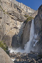 Waterfall in winter, Lower Yosemite Falls, Yosemite National Park, California
