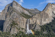 Waterfall and rainbow, Bridal Veil Falls, Yosemite National Park, California