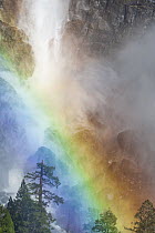 Rainbow in mist from waterfall, Bridal Veil Falls, Yosemite National Park, California