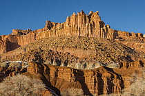 Rock formation in winter, The Castle, Capitol Reef National Park, Utah