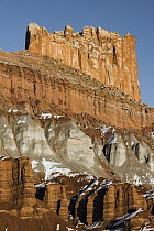 Rock formation in winter, The Castle, Capitol Reef National Park, Utah