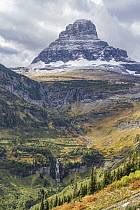 Waterfall and mountain, Mount Reynolds, Glacier National Park, Montana
