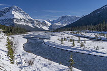 Mountains and river after autumn snowfall, Sunwapta River, Jasper National Park, Alberta, Canada