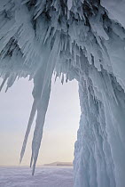 Icicles in ice cave, Lake Baikal, Siberia, Russia