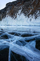 Cracks in ice, Lake Baikal, Siberia, Russia