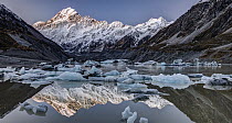 Icebergs in winter in lake, Hooker Glacier, Mount Cook National Park, New Zealand