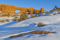 North Window and South Window arches in winter, Arches National Park, Utah