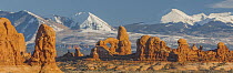 Turret Arch in winter, La Sal Mountains, Arches National Park, Utah