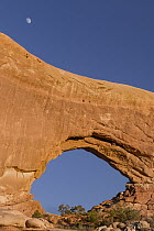 Full moon over the North Window arch, Arches National Park, Utah
