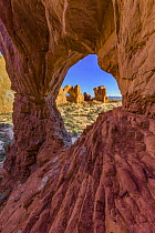 Double Arch seen through Cove Arch, Arches National Park, Utah
