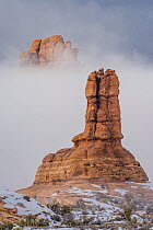 Sandstone formation in mist, Arches National Park, Utah