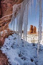 Icicles and rock formation, Arches National Park, Utah