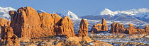 Turret Arch in winter, La Sal Mountains, Arches National Park, Utah