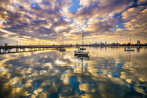 Coast at sunset, St Kilda Harbor, Port Phillip Bay, Mornington Peninsula, Victoria, Australia