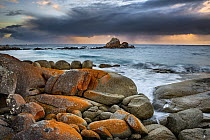 Coastal rocks during storm, Bay of Fires, Tasmania, Australia