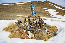 Ovoo, a sacred shrine, Gobi Desert, Mongolia