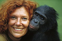 Bonobo (Pan paniscus), with Claudine Andre, manager, ABC Sanctuary, Democratic Republic of the Congo