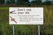 Saltwater Crocodile (Crocodylus porosus) warning sign, Northern Territory, Australia