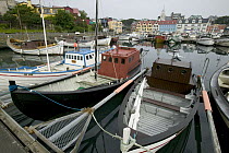 Docked boats on Streymoy Island, Faroe Islands