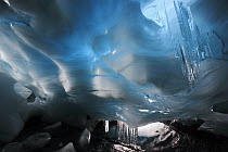 Ice cave in the Pastoruri Glacier at 5200 meters, Cordillera Blanca Mountain Range, Andes, Peru