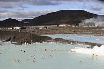 People bathing in geothermal baths next to Reykjavik geothermal power plant, Iceland