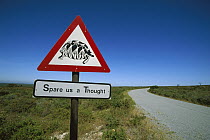 Beware of Tortoise road sign, West Coast National Park, South Africa