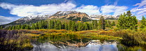 Mountains reflected in pond, Easely Peak, Sawtooth National Recreation Area, Idaho