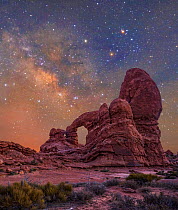 Turret Arch at night with Milky Way, Arches National Park, Utah