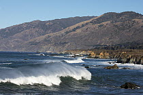 Waves breaking along coastline, Ragged Point, Big Sur, California