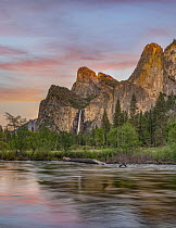 Twilight on Bridalveil Falls and Merced River, Yosemite National Park, California