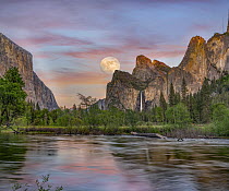 Moon over Bridalveil Falls and Merced River, Yosemite National Park, California, digital composite