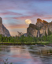 Moon over Bridalveil Falls and Merced River, Yosemite National Park, California, digital composite