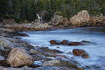 Coastline and waterfall, Gulf of Saint Lawrence, Cape Breton Highlands National Park, Cape Breton Island, Nova Scotia, Canada