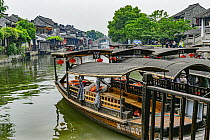 Boats in traditional canal town, Xitang, China