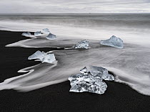 Ice chunks on beach, Diamond Beach, Jokulsarlon, Iceland