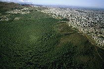 Aerial view of Belo Horizonte, Brazil's third largest city, in contrast to the natural park along the city's southern border, Atlantic Forest ecosystem, Brazil