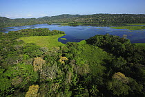 Aerial view of the Canal Zone, Chagres River which feeds Lake Gatun, in Soberania National Park, Panama