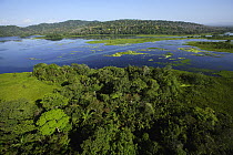 Aerial view of the Canal Zone, Chagres River which feeds Lake Gatun, in Soberania National Park, Panama