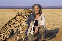 Cheetah (Acinonyx jubatus) ambassador Chewbacca and Dr. Laurie Marker, Cheetah Conservation Fund, Otijwarongo, Namibia