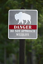 Sign warning about bison, Yellowstone National Park, Wyoming