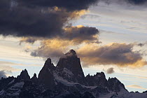 Mount Fitzroy Range under dramatic clouds at sunset, Argentina