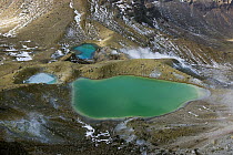 Emerald Lakes seen from above filling old volcanic explosion pits, Tongariro National Park, New Zealand