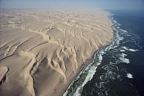 Aerial view of Namib Desert meeting Atlantic Ocean at the Skeleton Coast, Namibia
