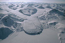 Aerial view of converging glacier, Ellesmere Island, Nunavut, Canada