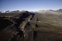 Aerial view of tundra ridged by glacial movement, Ellesmere Island, Nunavut, Canada