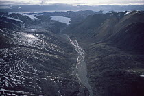 Glacier runoff in valley carved by retreating glacier, Canada